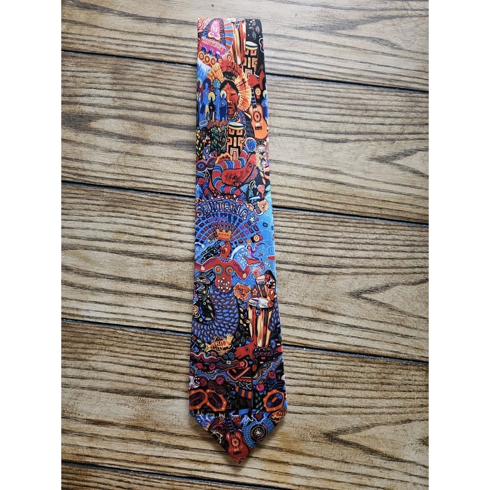 Carlos Santana Mens Silk Neck Tie Many Voices One Message Colorful Art 59.5/3.5
